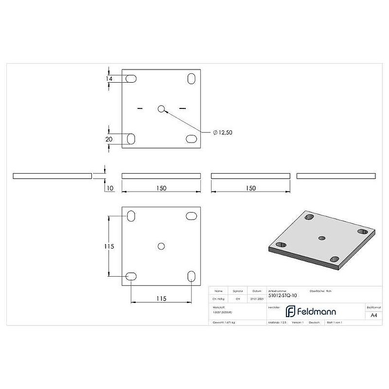 Plaque d'ancrage 150x150x10mm