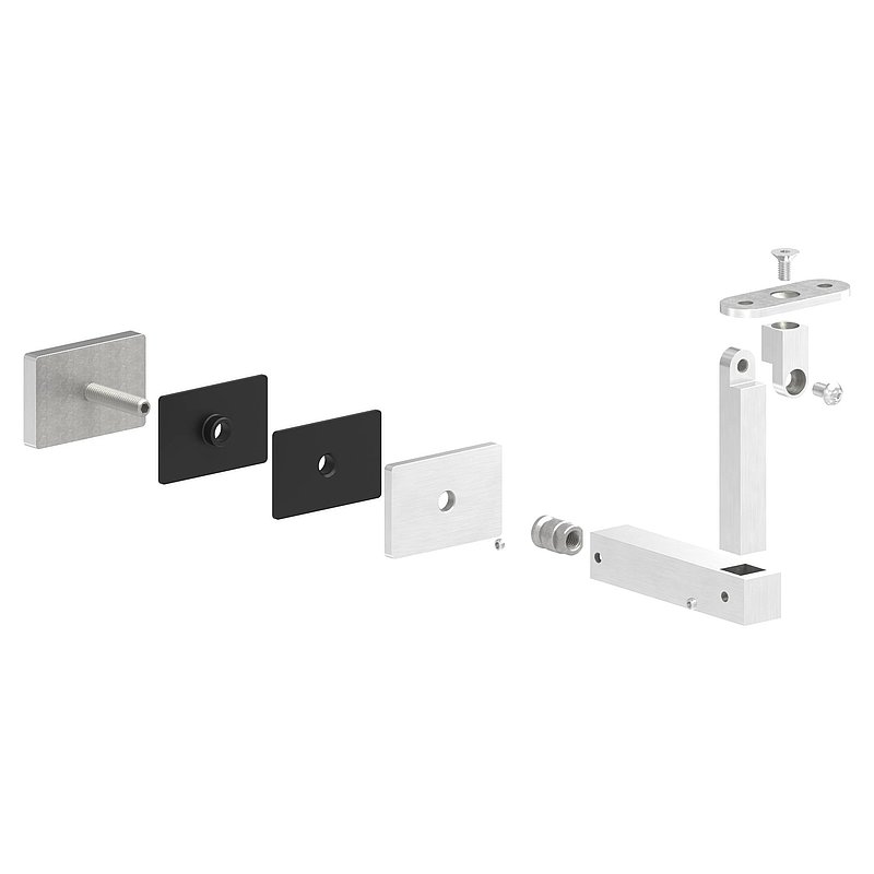 Handlaufhalter eckig mit gerader Handlaufanschlussplatte, V4A