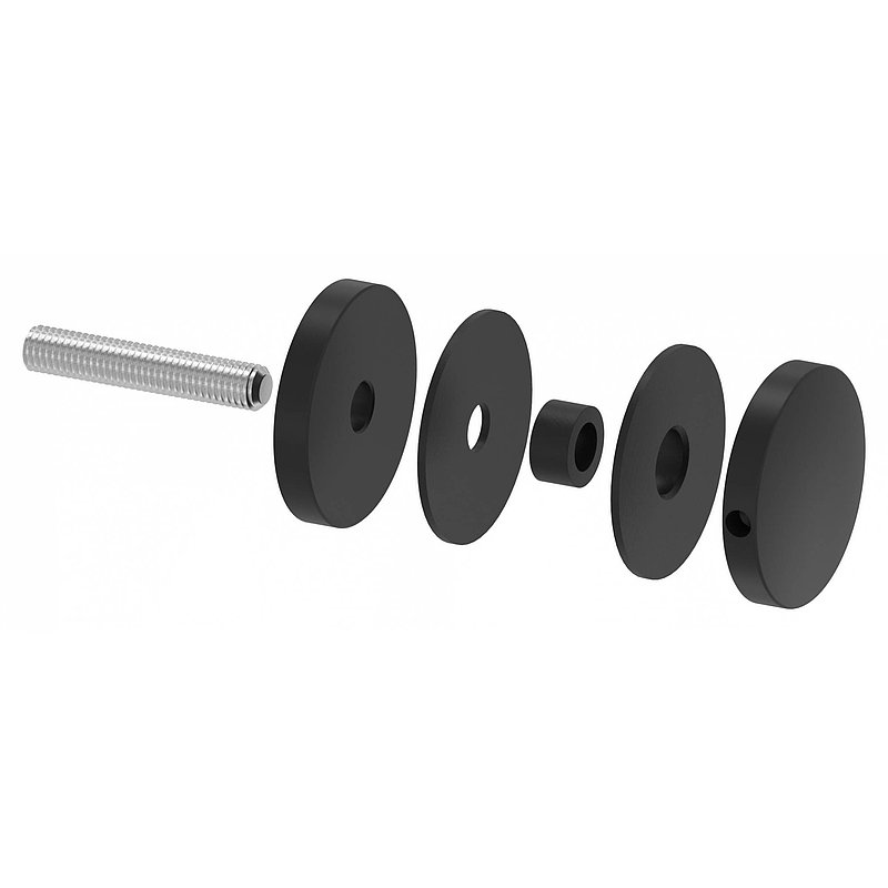 Point de fixation 52mm, jonction: droite, V2A, revêtu par poudre en RAL 9005 noir mat