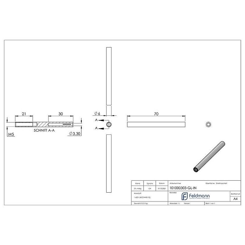 Gewindeterminal für Seil 3mm, V2A