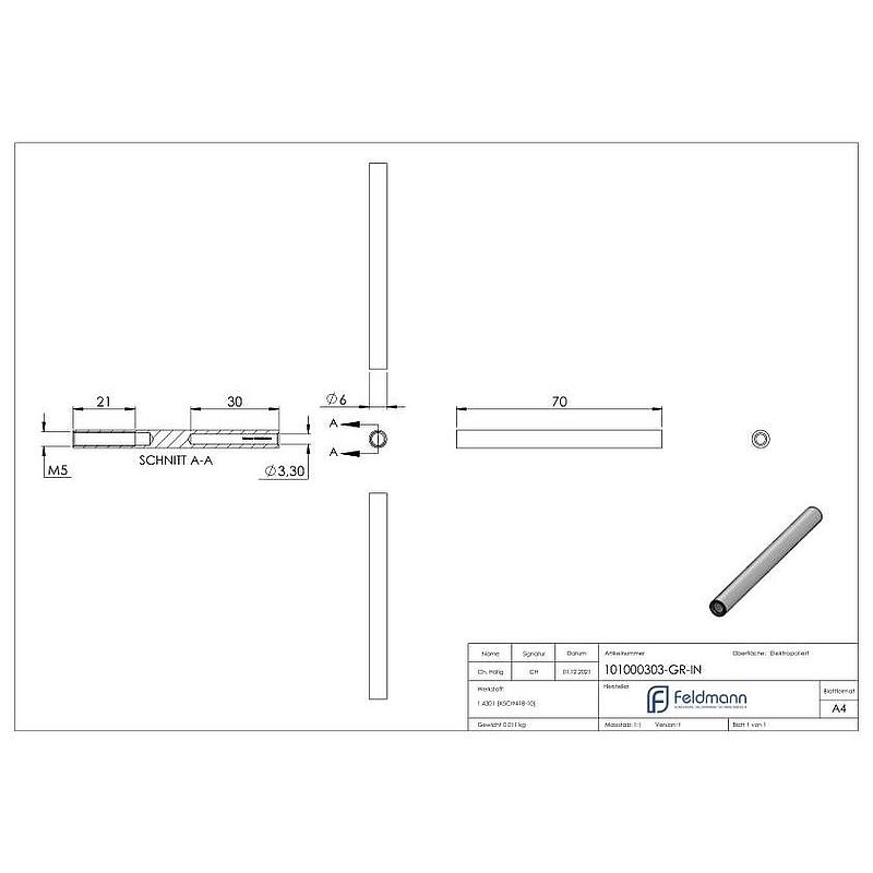 Gewindeterminal für Seil 3mm, V2A