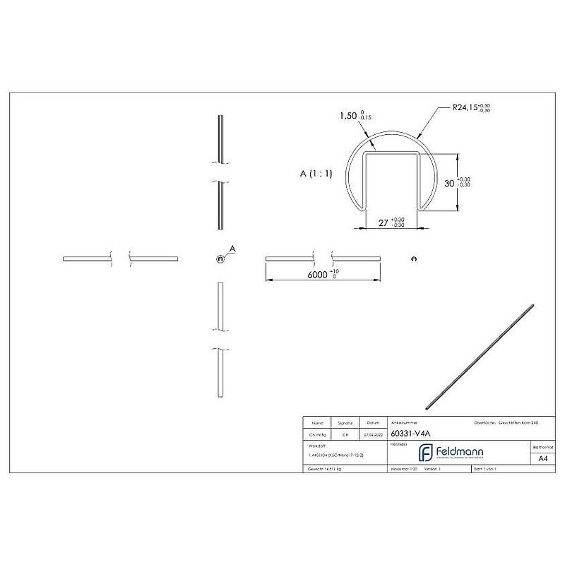 Nutrohr 48,3x1,5 mm,  L: 6000mm, V4A