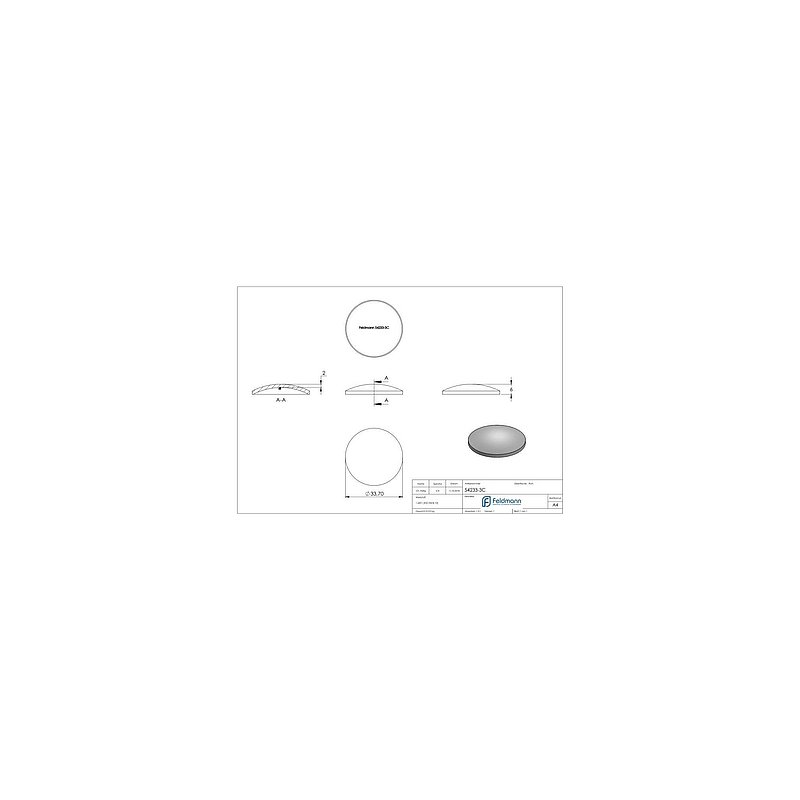 Gewölbte Schale Ø 33,7x2,0mm, H: 6mm, roh, V2A