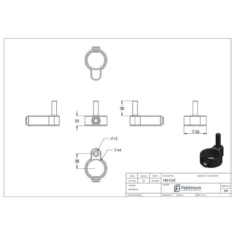 Collier à goupille, pour tube Ø 42,4mm
goupille Ø12mm