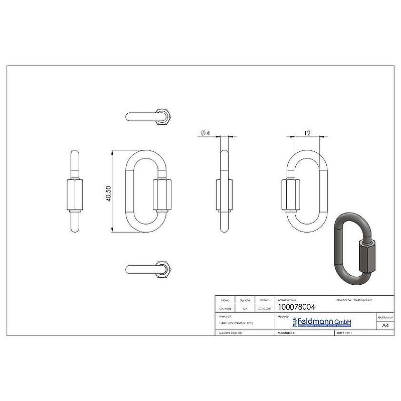 Schraubverbinder 4mm, V4A