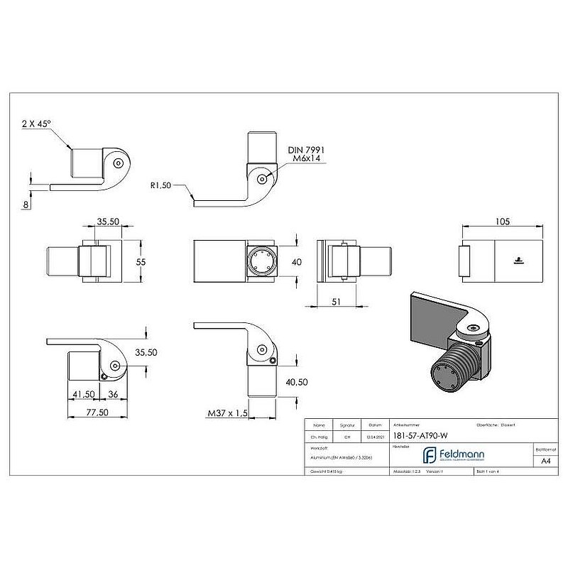 Door hinge 180° self-closing with weldable stop