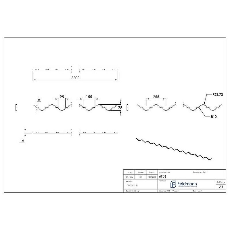 Ziergitterstange S235JR, 16x6mm, L: 3300mm