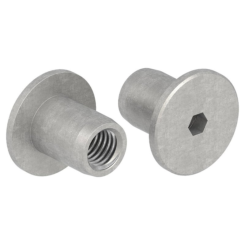 Hülsenmutter mit Flachkopf und ISK, M10, V2A