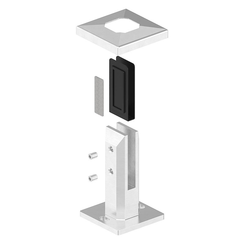 Bodenglashalter eckig, für Glas 12 - 12,76mm, V4A