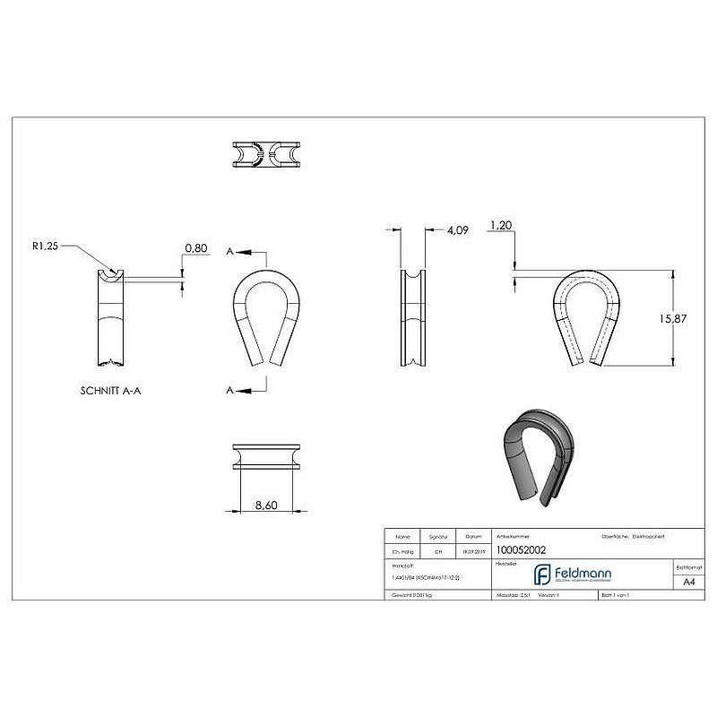 Kausche für Seil 2mm, V4A