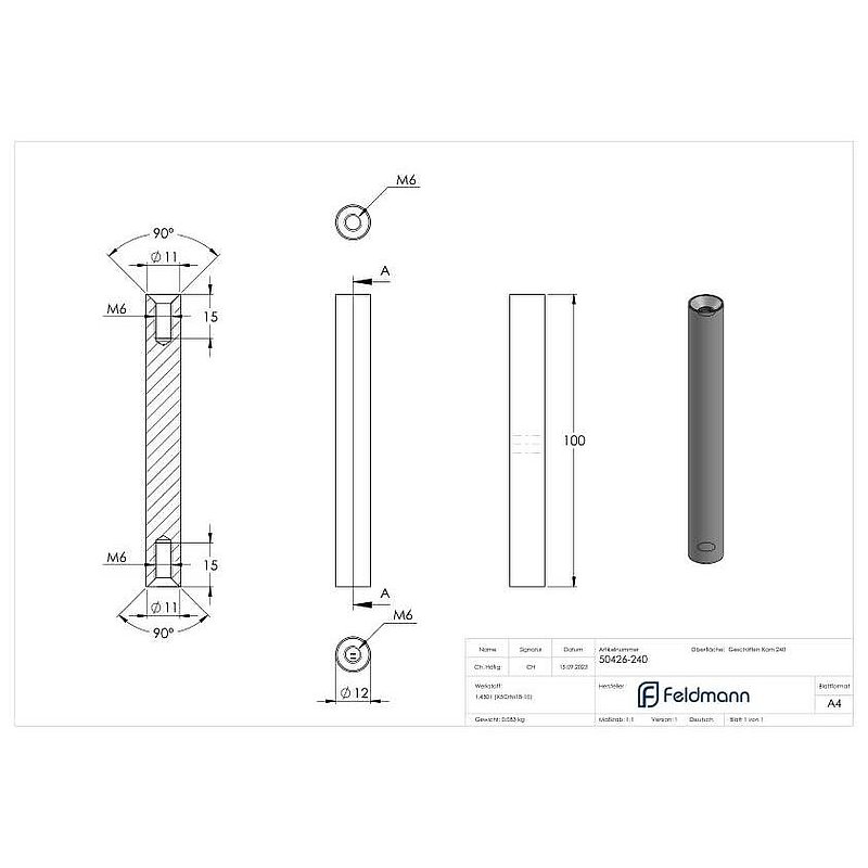 Pin Ø 12mm, L: 100mm, AISI304