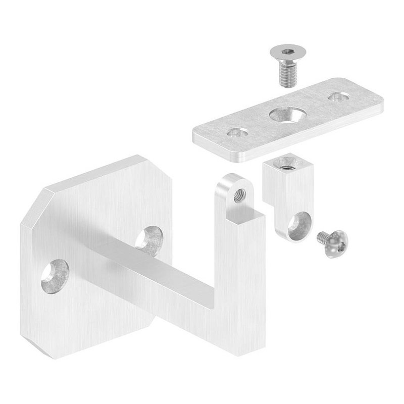 Handrail bracket, square, with straight handrail connection plate (round plate and bracket welded),