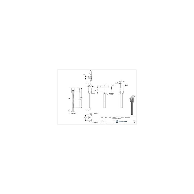 Goupille avec plaque de raccordement et articulation pour main courante LED, V2A