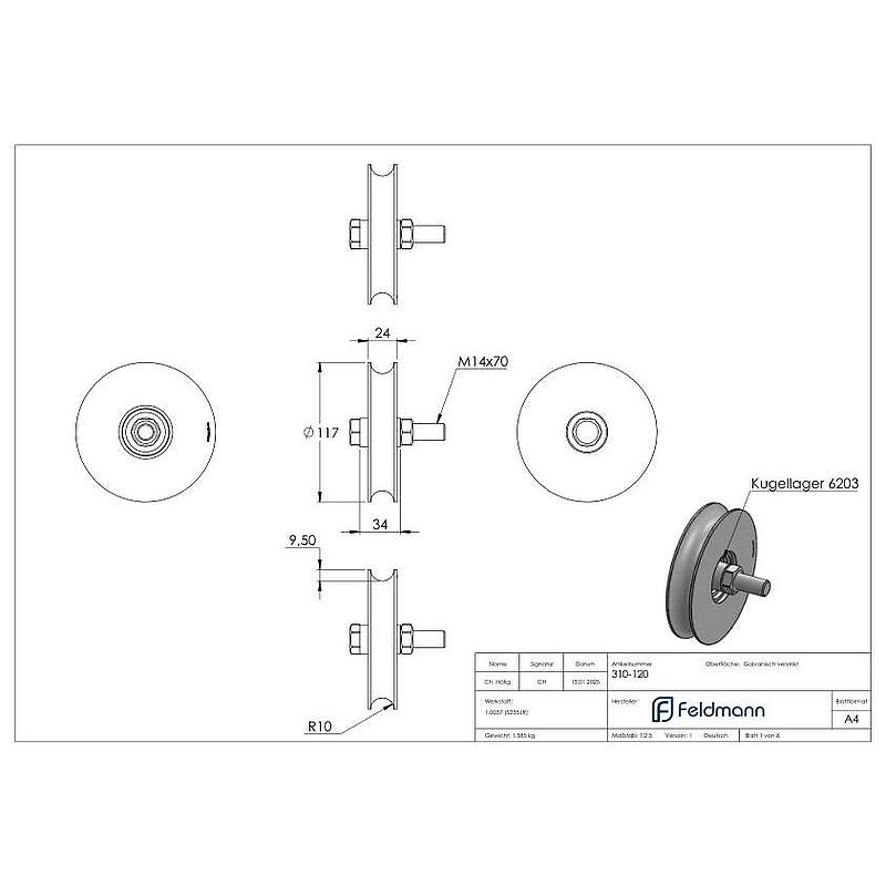 Sliding door roller with round groove
