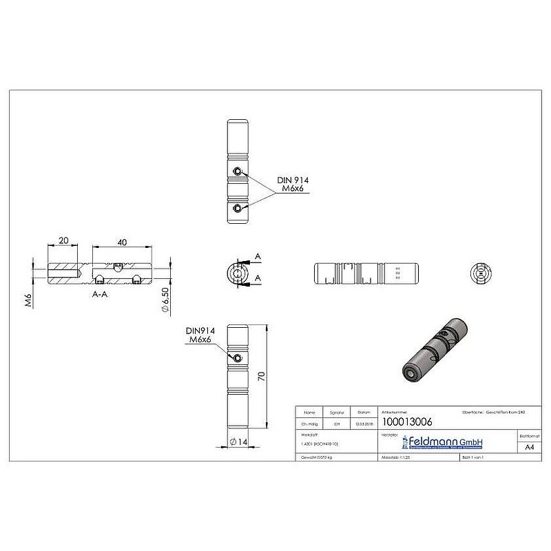 Gewindeterminal zur Selbstmontage, für 6mm Seil, V2A