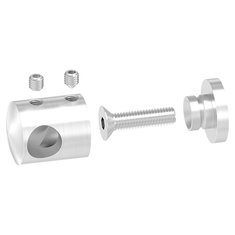 Querstabhalter für geraden Anschluss, Sackloch links 12,2mm, V2A