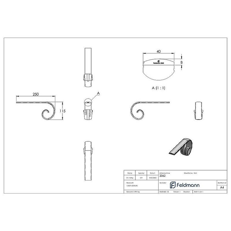 Handrail starter 40x8mm, rolled