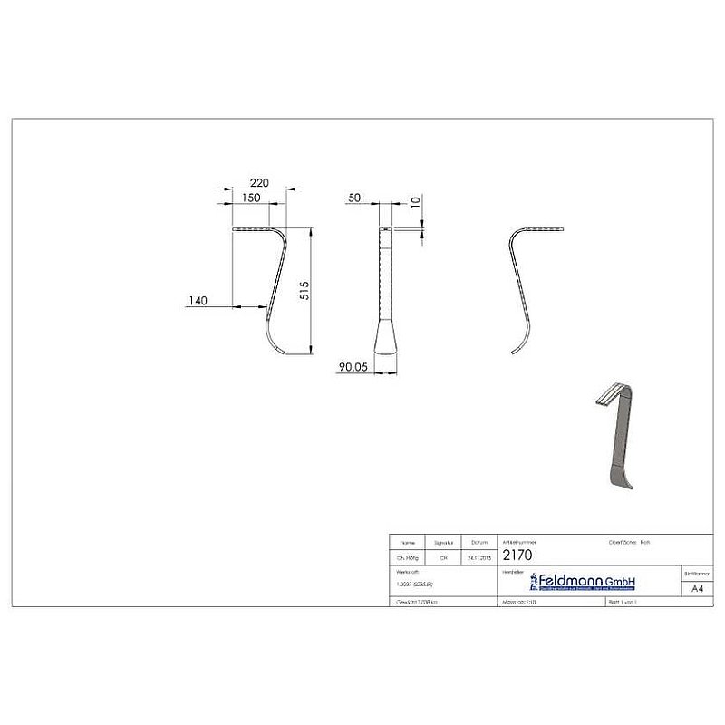 Handlaufanfänger S235JR, 50x10mm, geschwungen