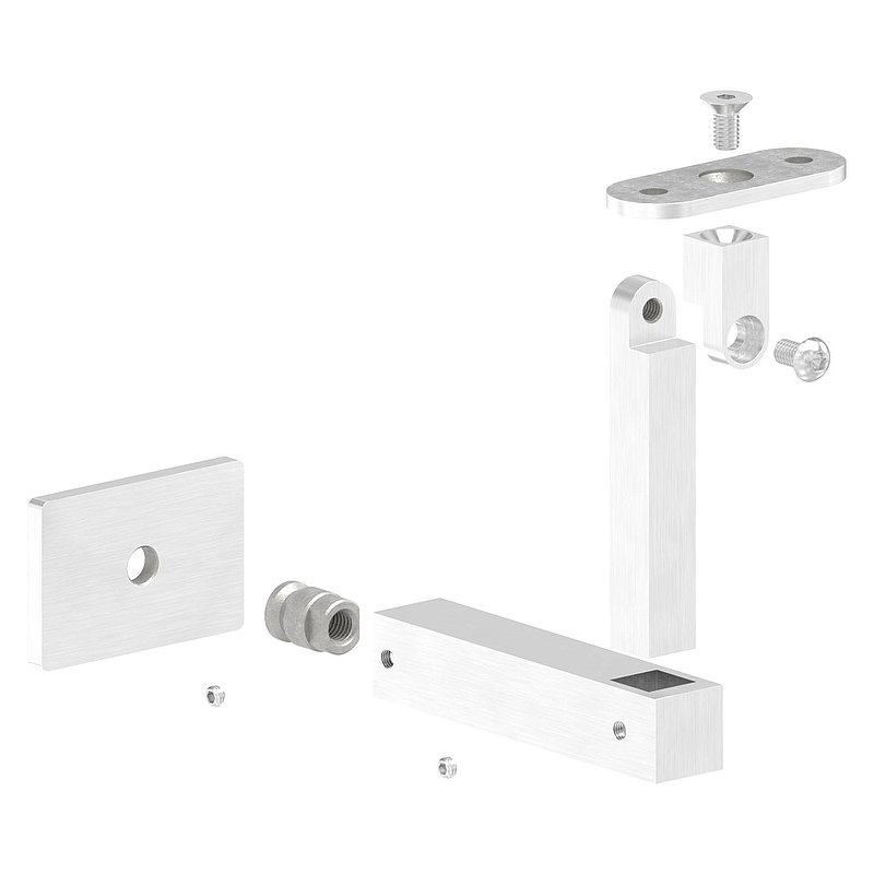 Handlaufhalter eckig mit gerader Handlaufanschlussplatte, V2A