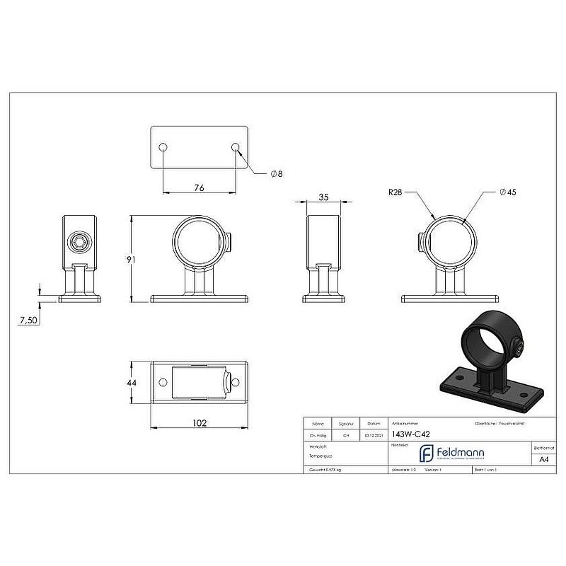Handlaufhaltering, für Rohr Ø 42,4mm