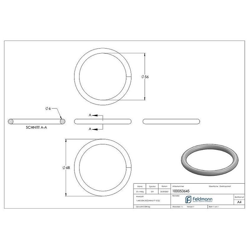 Ring 6x68mm AISI316