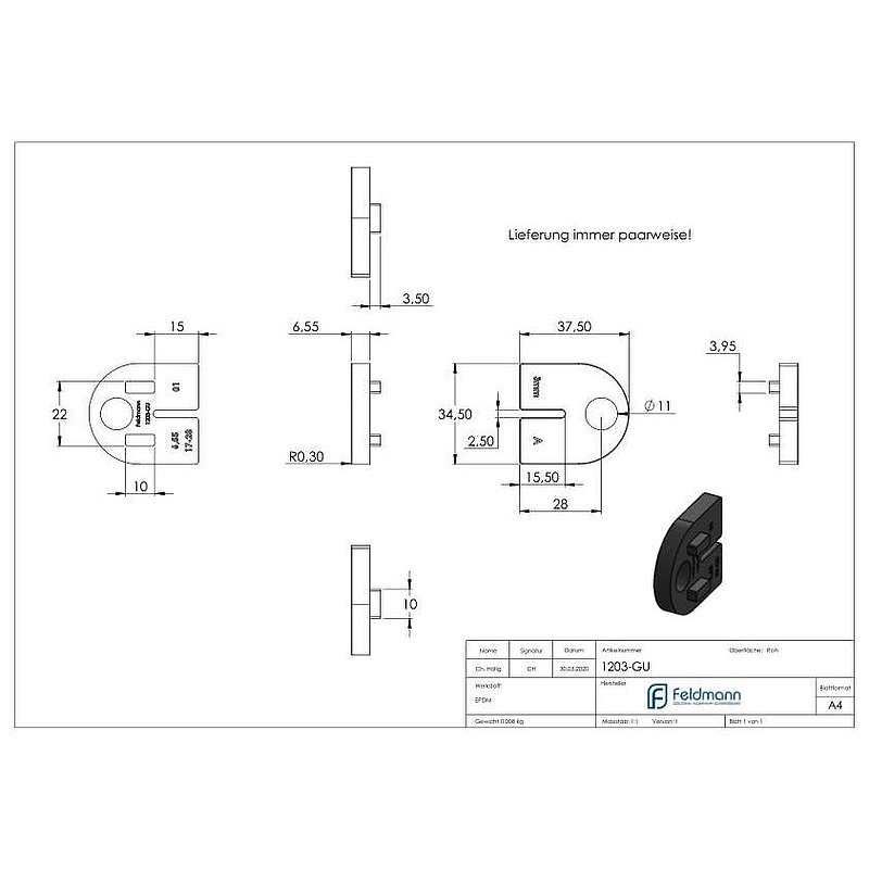 Rubber for Mod. 12, sheet metal 3 mm