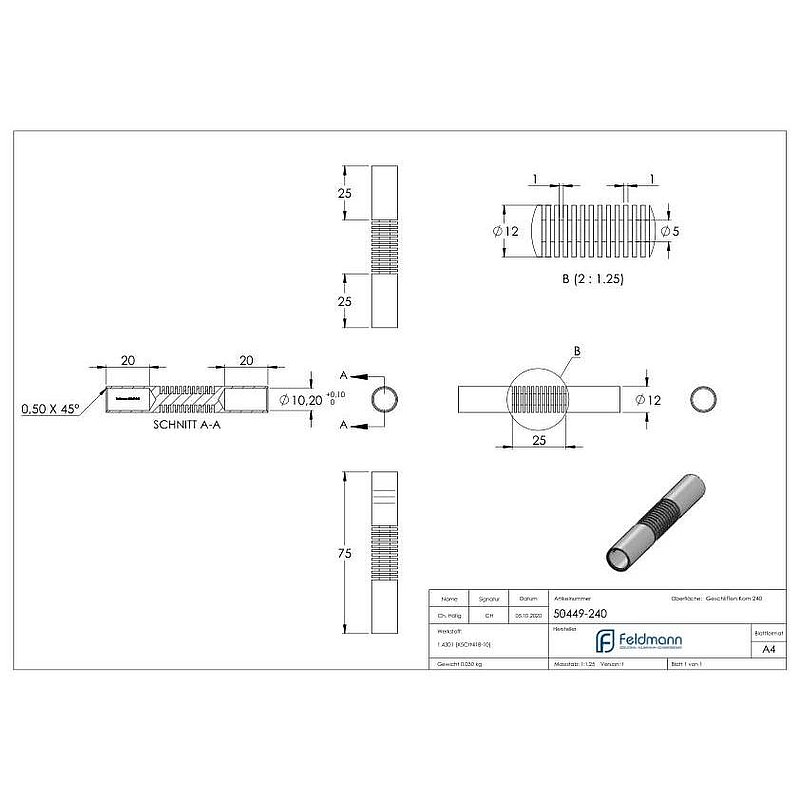 Rundstabverbinder (zum Biegen), für 10mm Rund, V2A