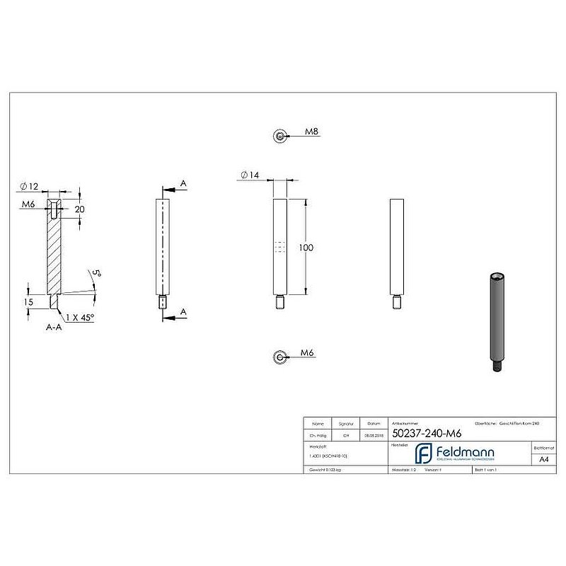 Stift Ø 14mm, L: 100mm, V2A