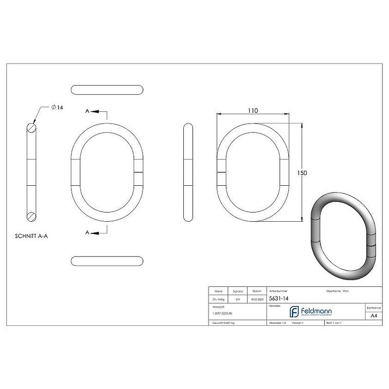 Ring 14mm, oval, 150x110mm