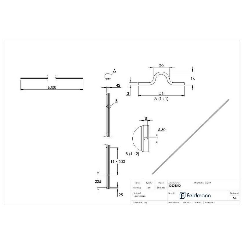 Running track 20mm, L: 6000mm for screwing on