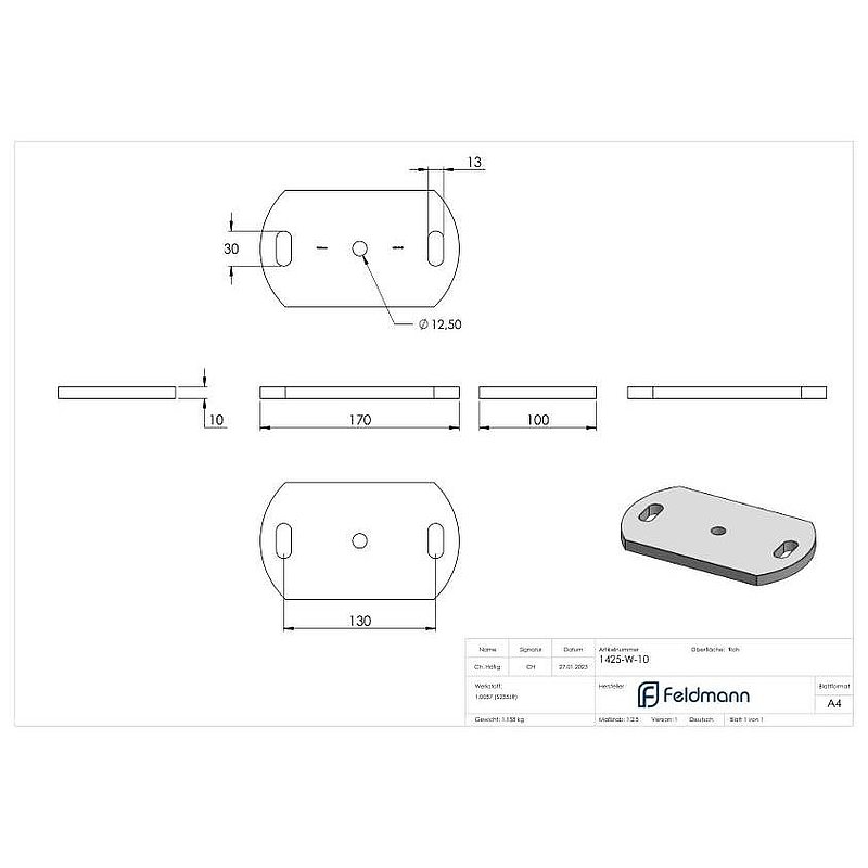 Anchor plate 170x100x10mm