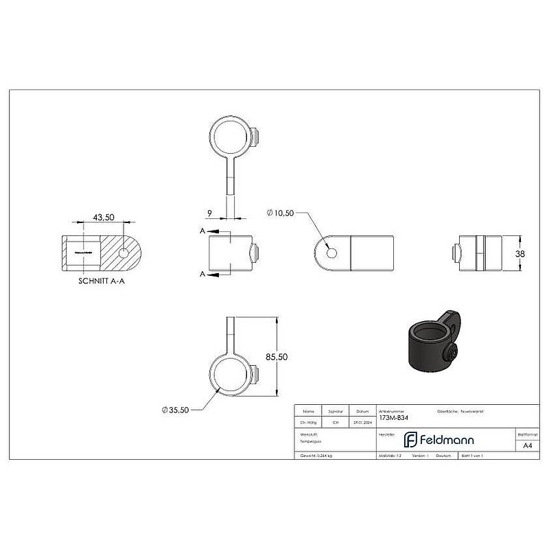 Halter mit einer Lasche, für Rohr Ø 33,7mm