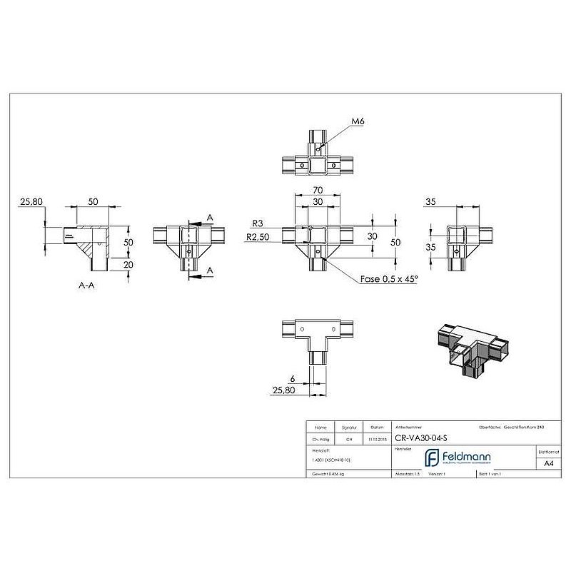 CORNECT® T-Stück mit seitlichem Abgang, V2A