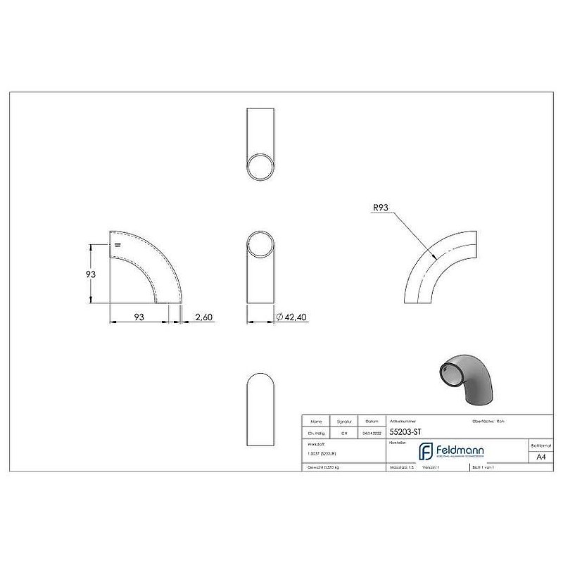 Schweißbogen 90°, 42,4x2,6mm