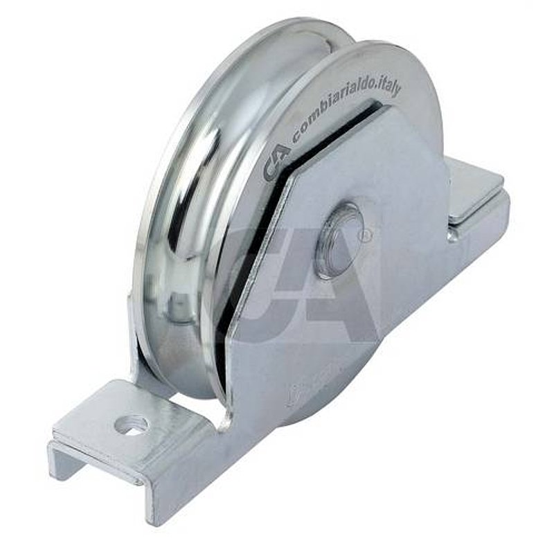 Sliding gate roller with round groove, Ø 160mm, for rail Ø 20mm, 2 ball bearings, galvanised