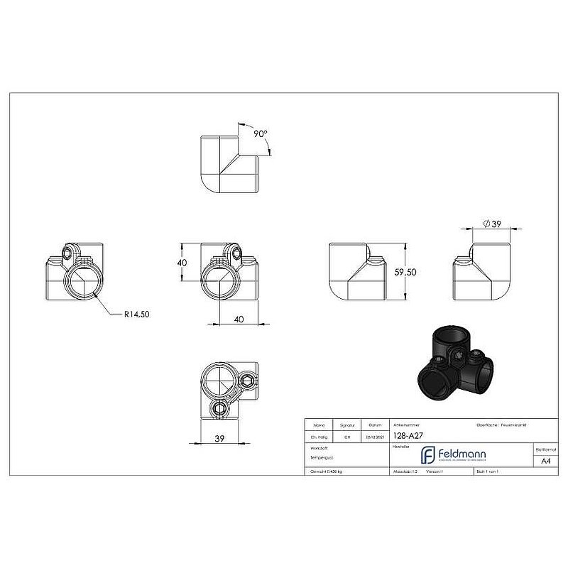 Eckstück, für Rohr Ø 26,9mm