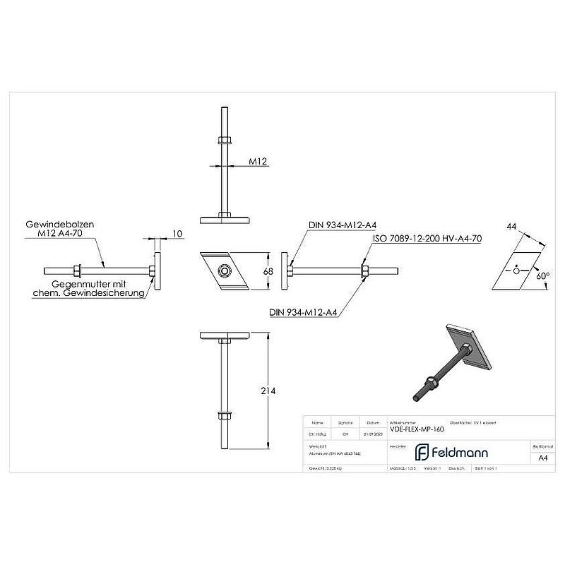 Alu mounting plate trapeze, for mounting system FLEX:MOUNT PRO, L=200mm