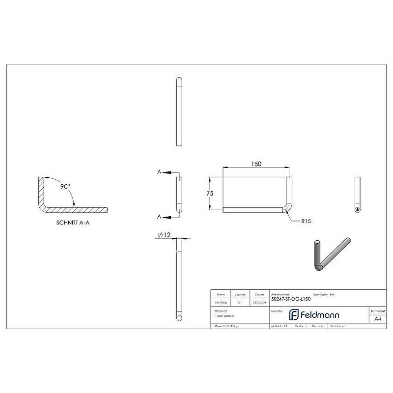 Bracket Ø 12mm, 90° bent, without thread