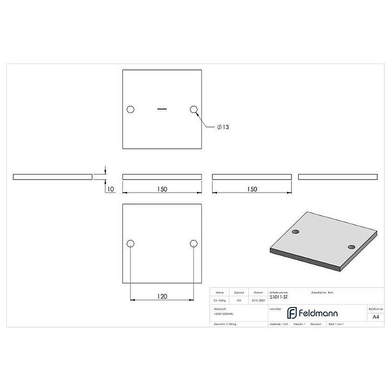 Plaque d'ancrage 150x150x10mm