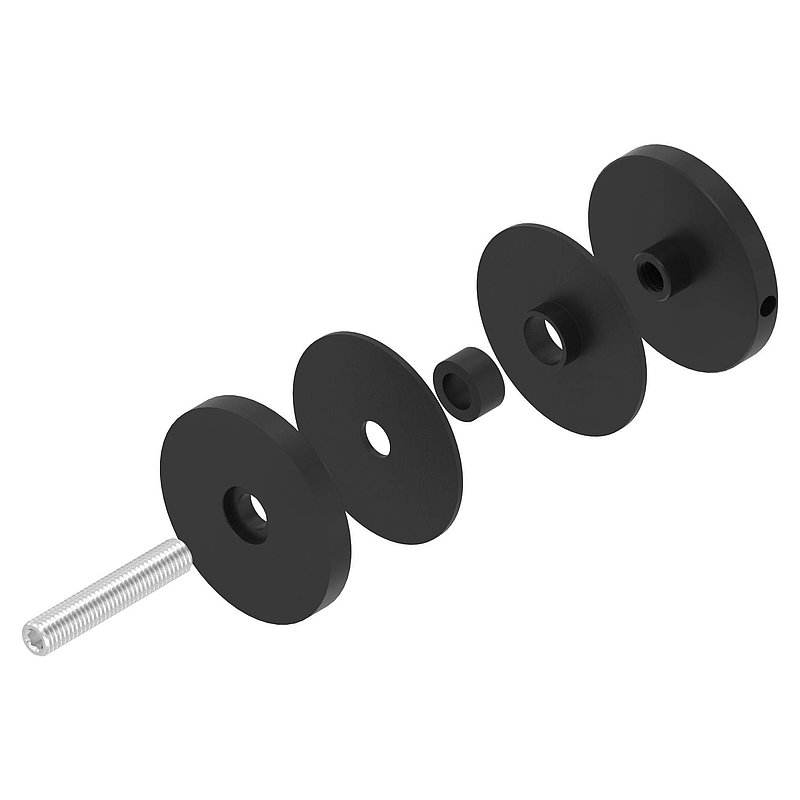 Glass point holder 62mm, connection: flat, AISI304, powder coated in RAL 9005 black matt