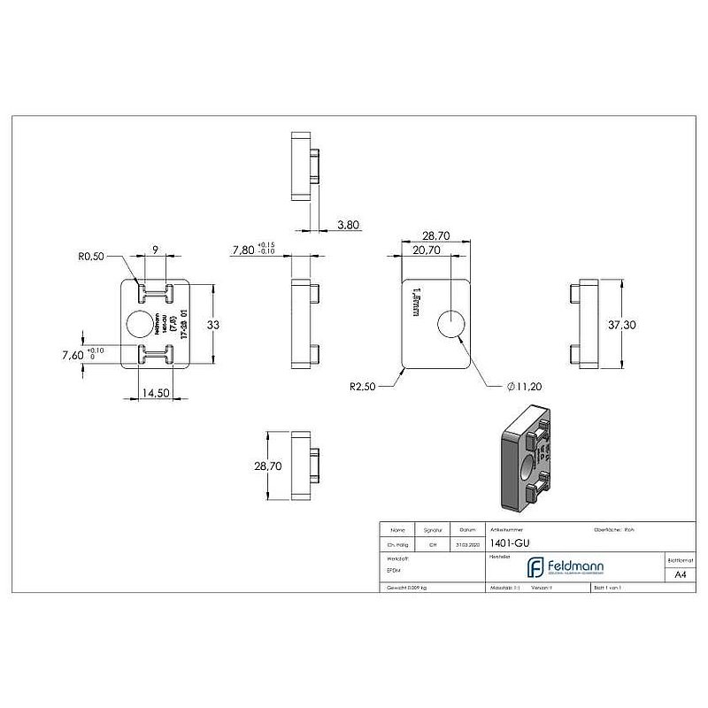 Rubber for Mod. 14, sheet metal 1.5 mm