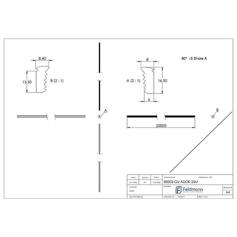 Abschlussdichtung, EPDM, 25m, schwarz