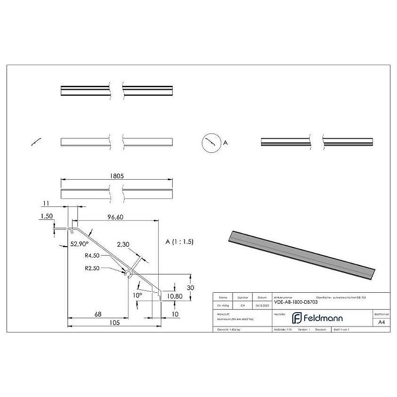 Design-Abdeckung für eleganza canopy, L: 1805mm, DB703