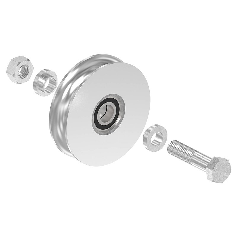 Schiebetorrolle Ø 100mm mit Rundrille Ø 20mm, V4A