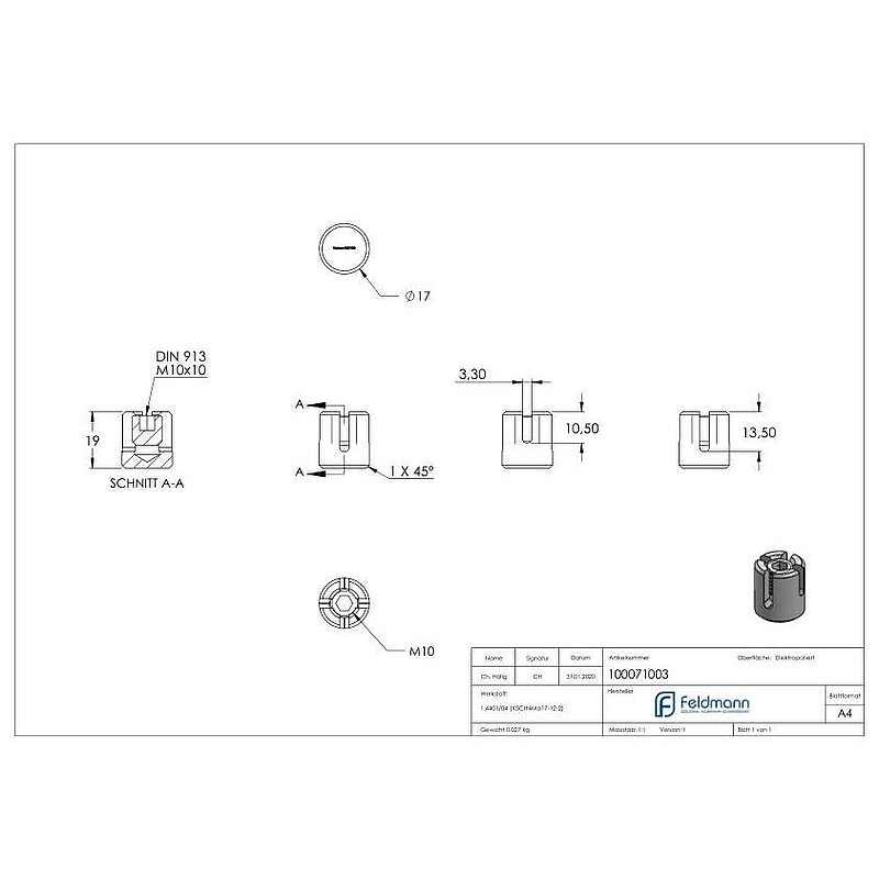 Kreuzklemme für Seil Ø 3mm, V4A