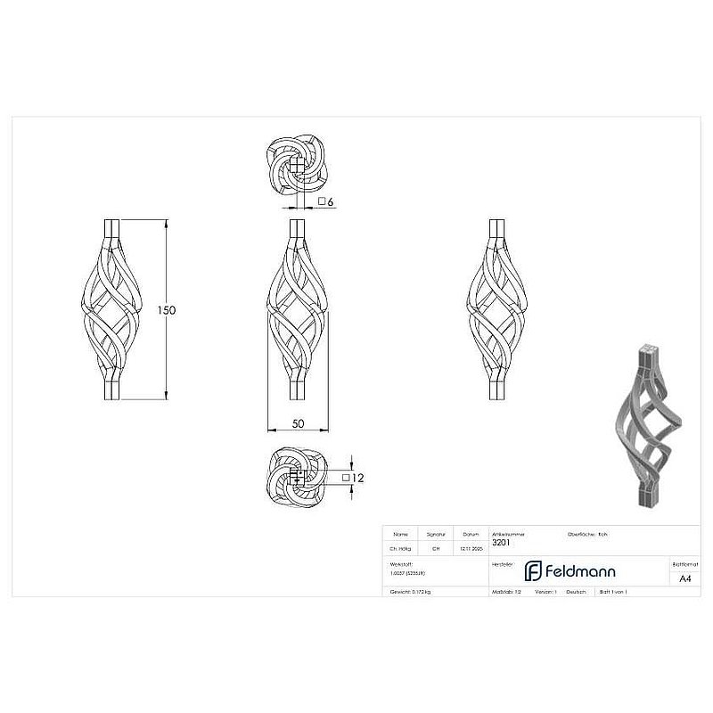 Zirbel 12x12mm, 150x50mm