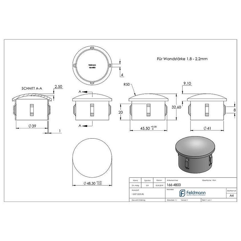 Stahleinschlagkappe, für Rohr 48,3mm