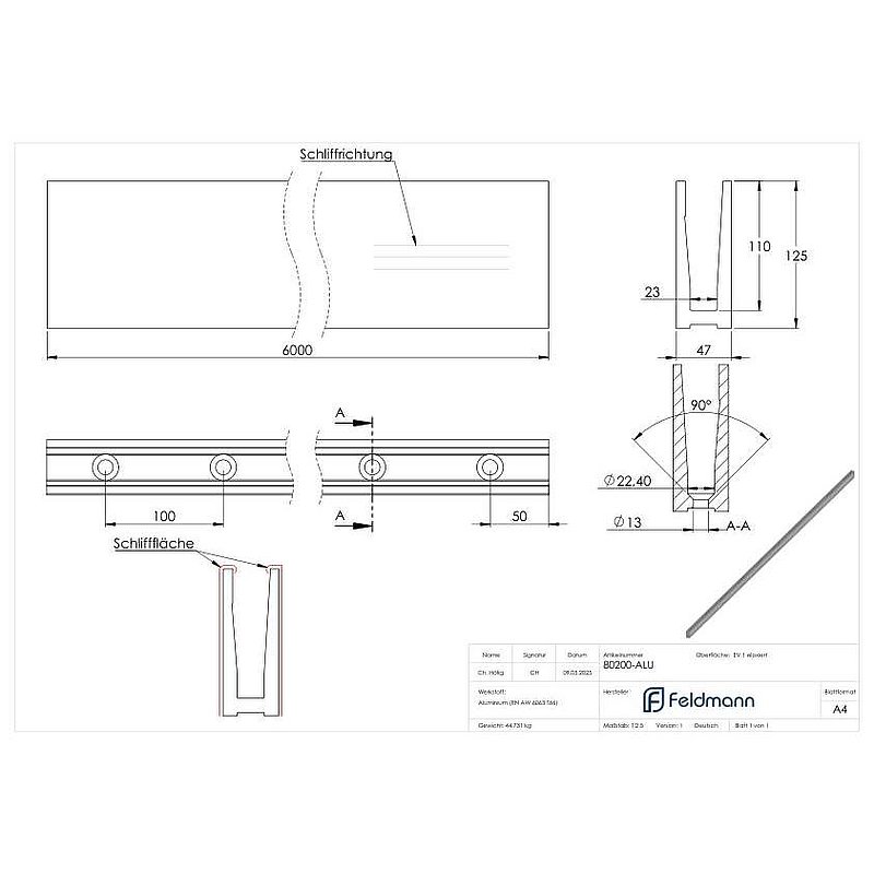 Alu-Profil ELEGANZA STRONG aufgesetzte Montage, L: 6000mm