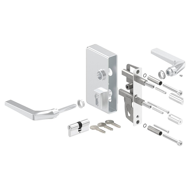 Gittertorschloss GTS 2 für Rohrstärke 60-80mm, Gehäuse silber