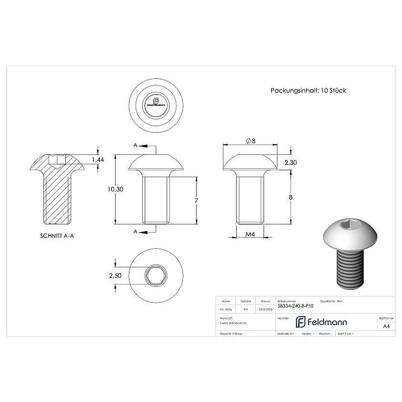 LUNORA® 10er Schrauben Set, zur Befestigung im Edelstahl Nutrohr 42,4mm